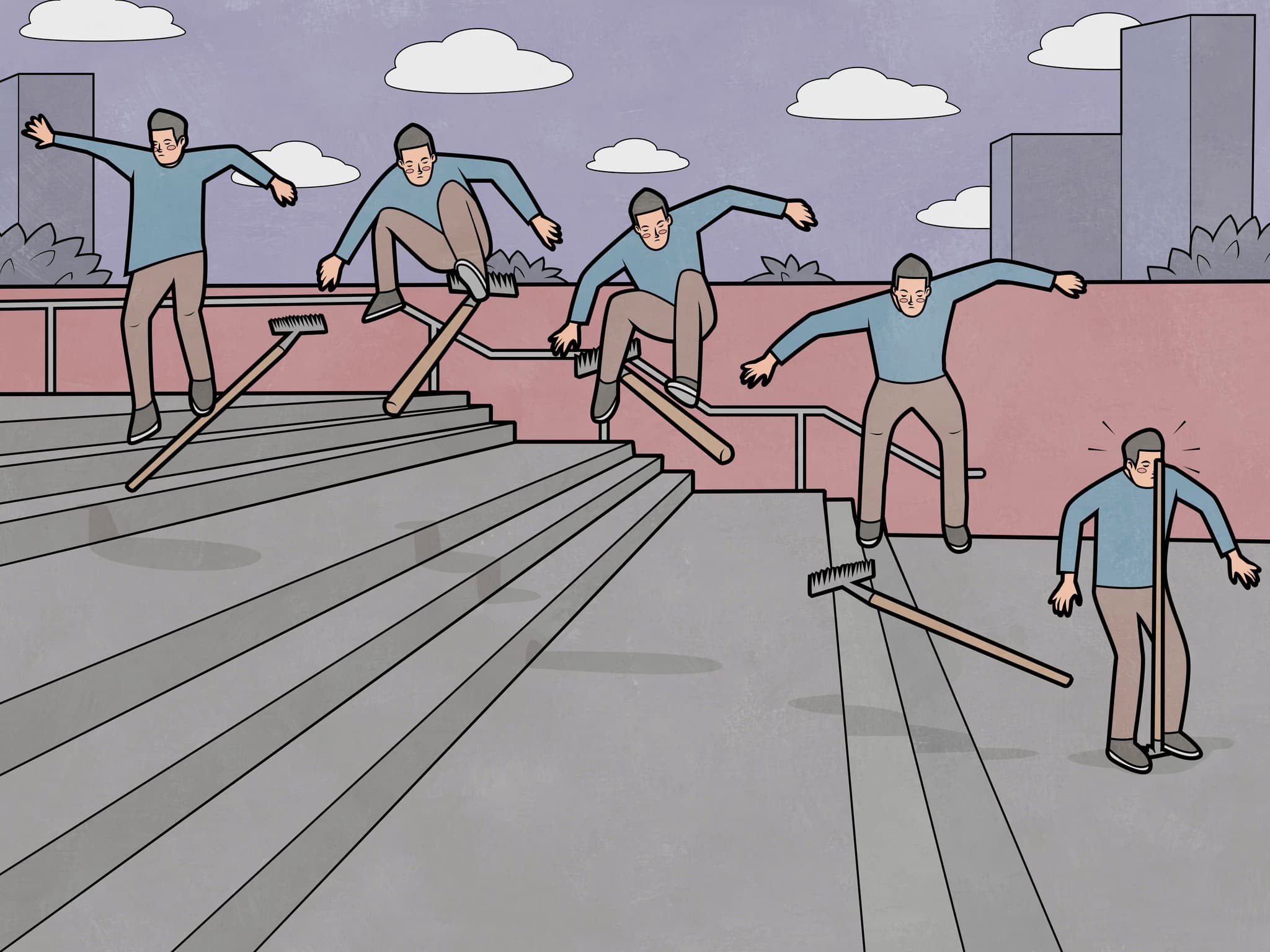 Jumping on a rake
